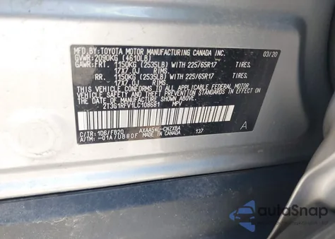 2020 Toyota Rav4 Le z USA, uszkodzony, nr VIN 2T3G1RFV1LC108681